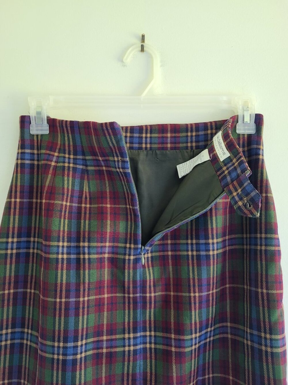 Vintage Faux Wrap Skirt 10 Wst 27.5" Brown Green Plaid 100% Wool Midi FLAWS - Picture 6 of 14